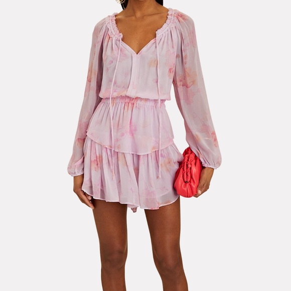 LOVESHACKFANCY Popover Tiered Floral Mini Dress - Picture 2 of 6